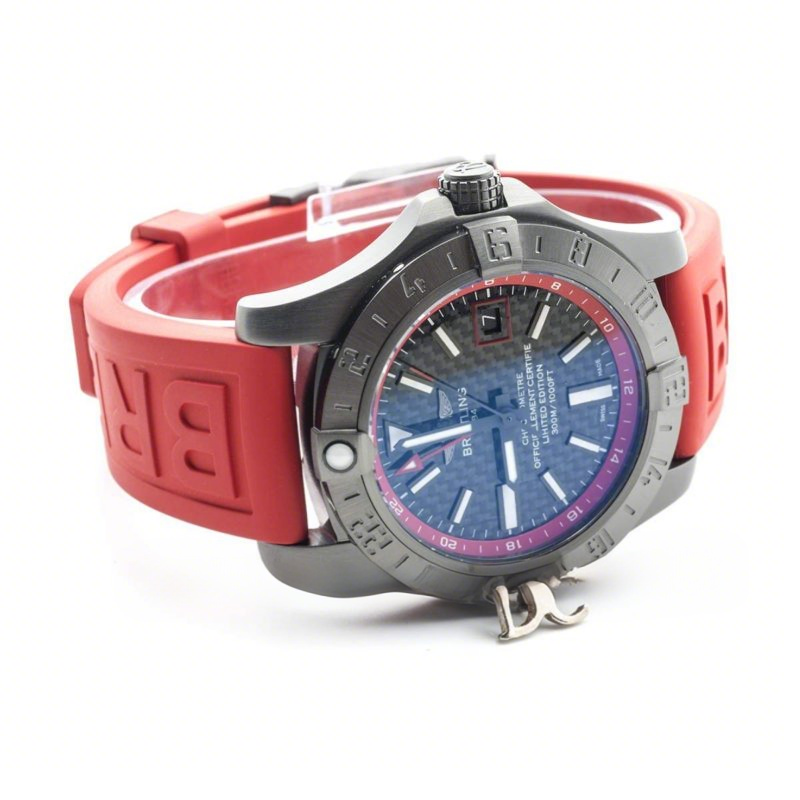 Breitling Avenger II GMT Carbon Fiber Dial in PVD Steel on Rubber Strap-fasswatch