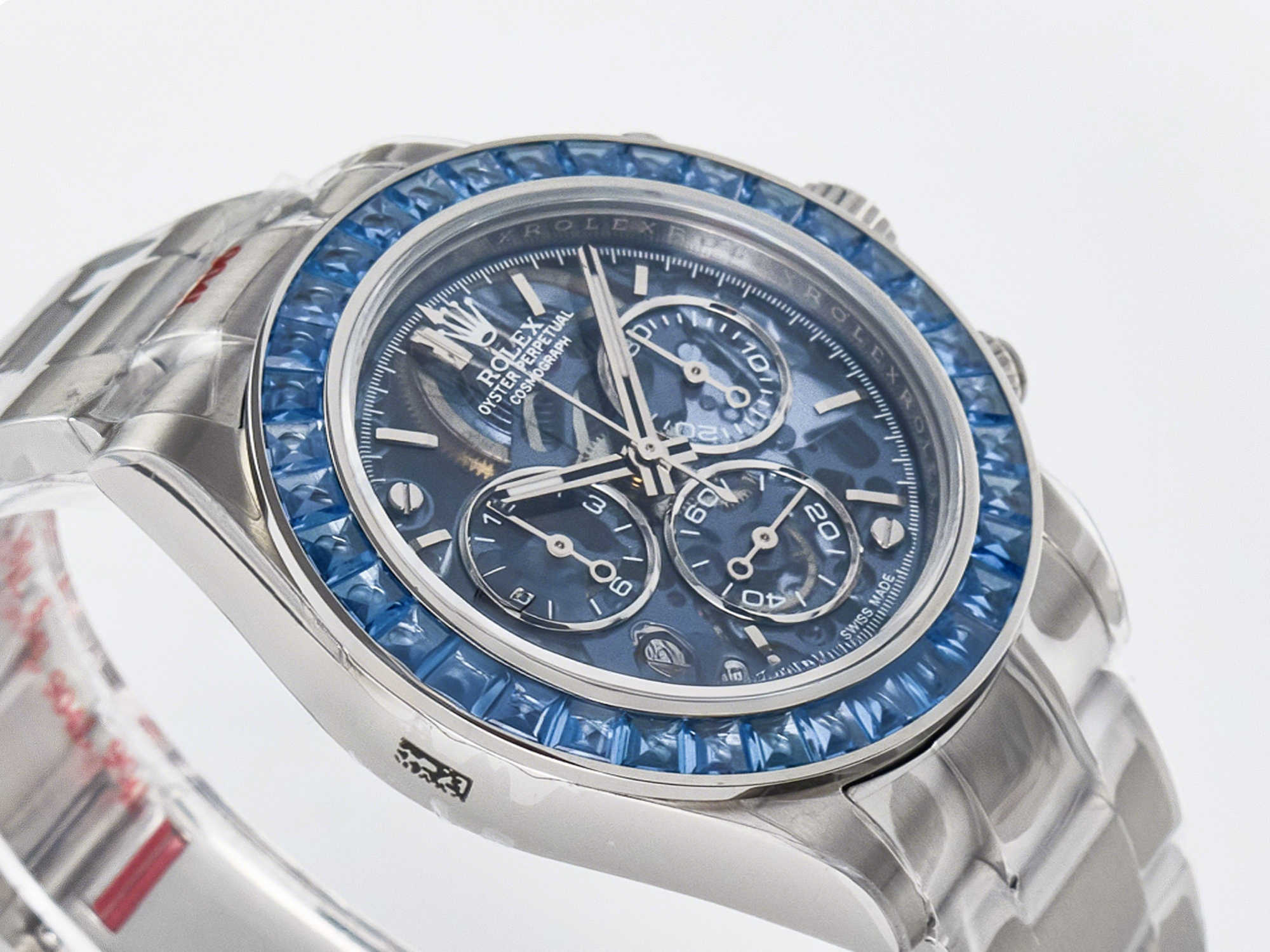 Rolex Daytona Artisans SS GETF Best Edition Blue Skeleton Dial Diamonds Bezel on SS Bracelet DD4802-fasswatch