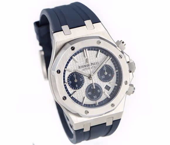 Audemars Piguet Royal Oak Self-Winding Chronograph White/Blue Dial in Steel on Rubber Strap-fasswatch