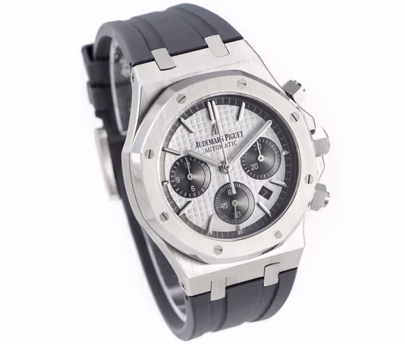 Audemars Piguet Royal Oak Self-Winding Chronograph White/Grey Dial in Steel on Rubber Strap-fasswatch