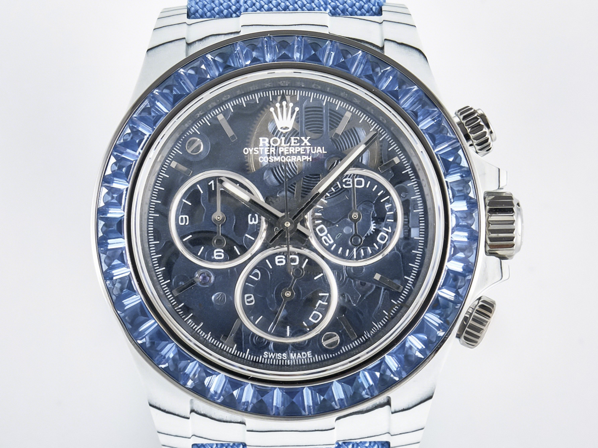 Rolex Daytona Artisans SS GETF Best Edition Blue Skeleton Dial Diamonds Bezel on SS Bracelet DD4802-fasswatch