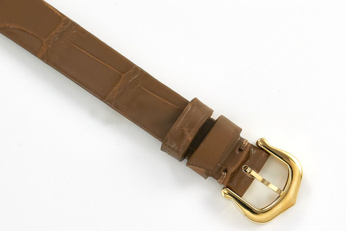 Cartier Baignoire Watch Mini Silver Dial in Yellow Gold on Brown Leather Strap-fasswatch