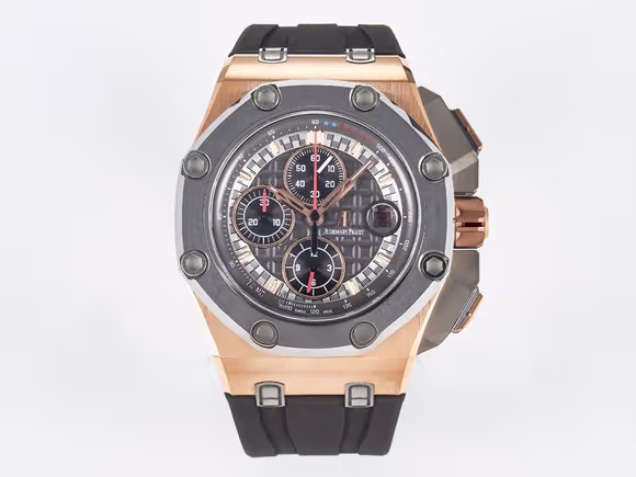 Audemars Piguet Royal Oak Offshore Schumacher RG TKF Best Edition GrayBlack Dial on Gray Rubber Strap A3126-fasswatch