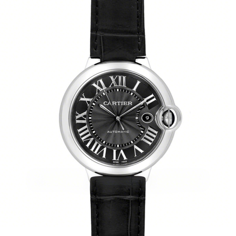 Cartier Ballon Bleu De Cartier 42mm Black Dial in Steel on Black Leather Strap-fasswatch