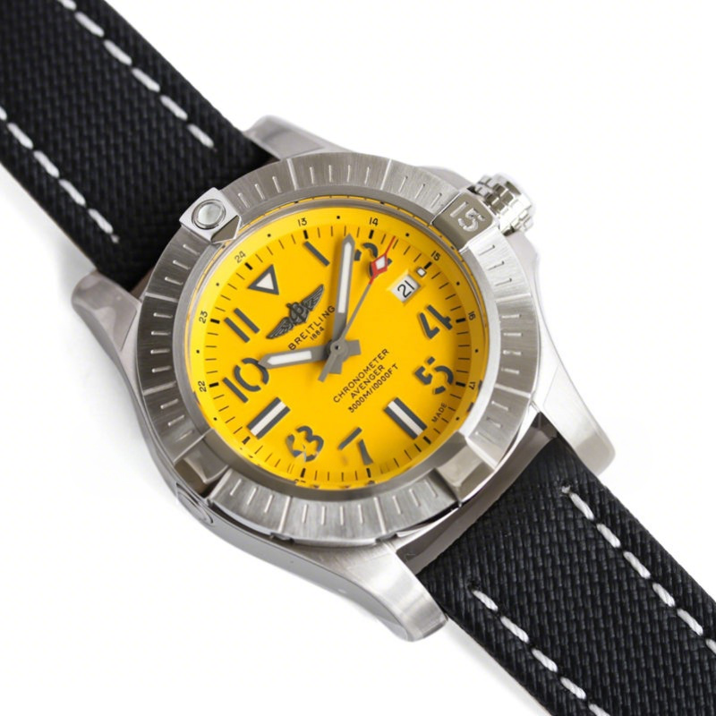 Breitling Avenger II Seawolf Yellow Dial in Steel on Nylon Strap Ref: A17331101I1S2-fasswatch