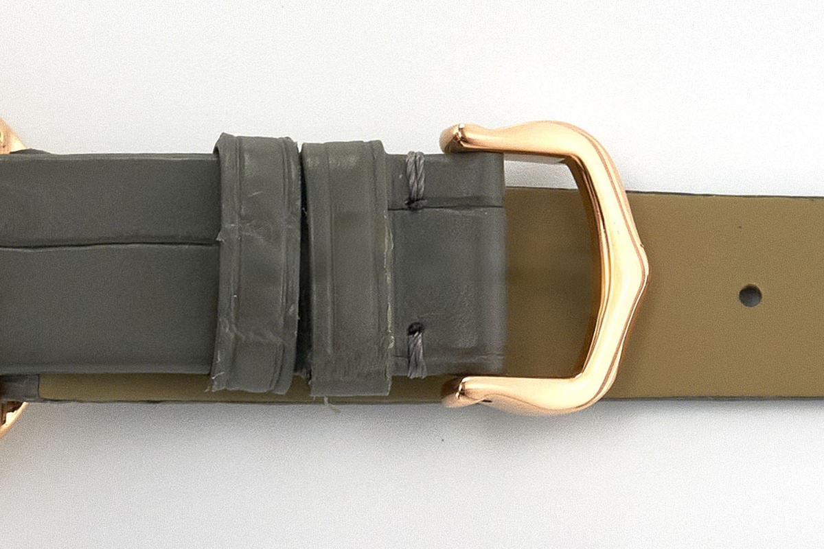 Cartier Ballon Blanc 30mm Silver Dial with Diamond Bezel in Rose Gold on Grey Leather Strap-fasswatch