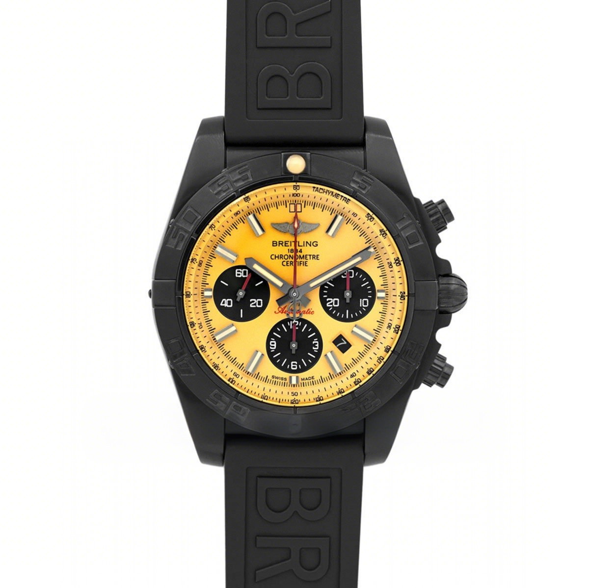 Breitling Chronomat 44 Blacksteel Chronograph Yellow Dial in PVD-fasswatch