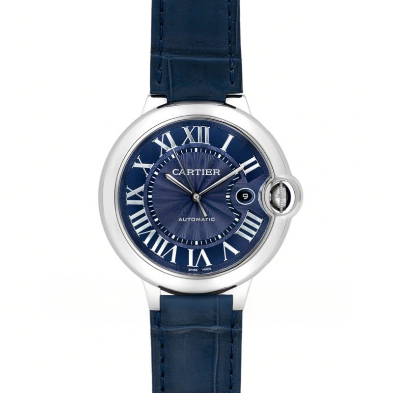 Cartier Ballon Bleu De Cartier 42mm Blue Dial in Steel on Blue Leather Strap-fasswatch