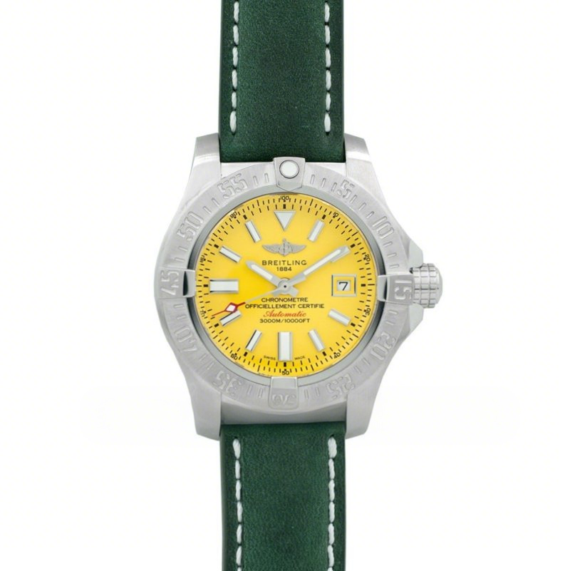 Breitling Avenger II Seawolf Yellow Dial in Steel on Leather Strap-fasswatch