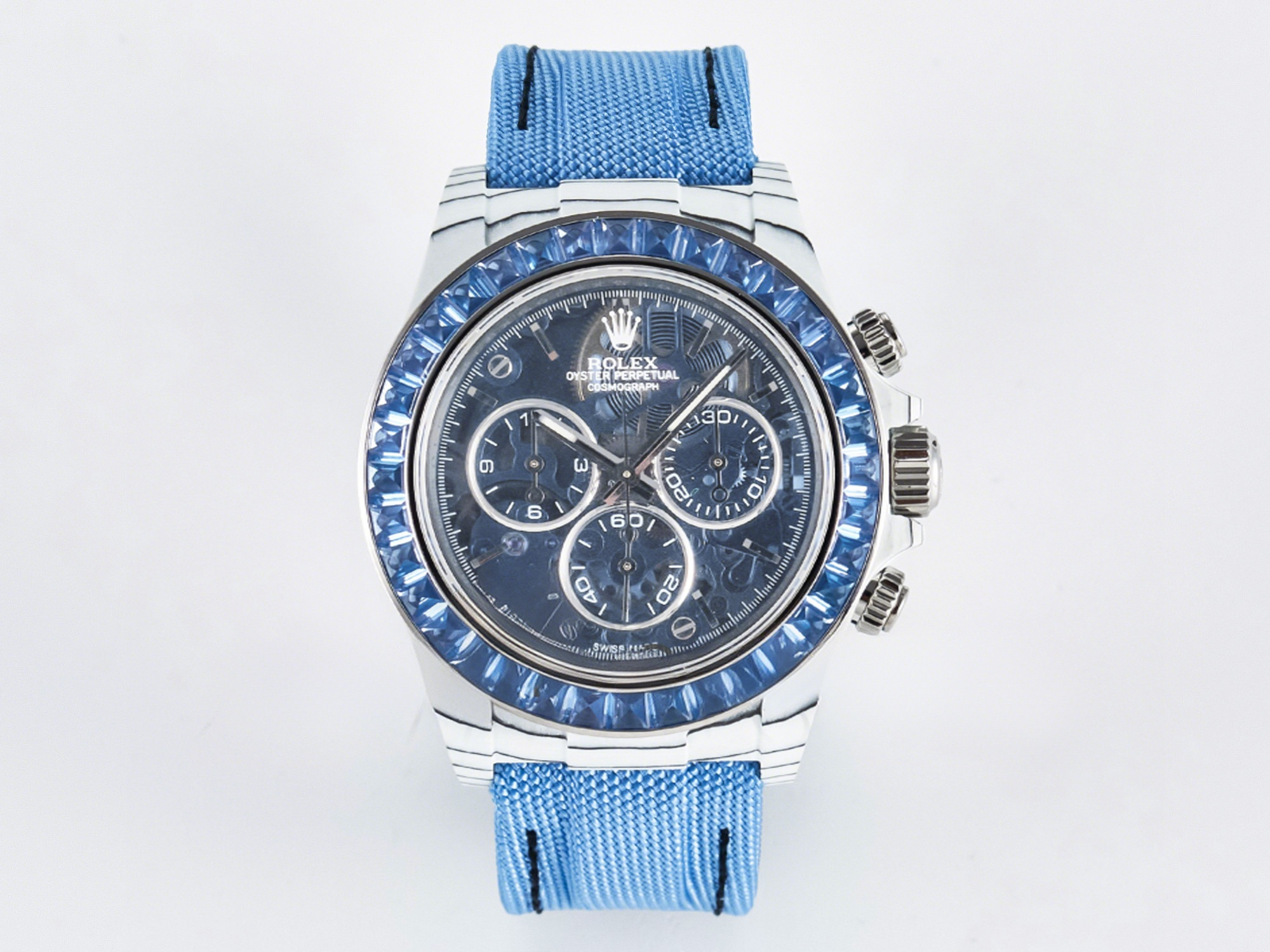 Rolex Daytona Artisans SS GETF Best Edition Blue Skeleton Dial Diamonds Bezel on SS Bracelet DD4802-fasswatch