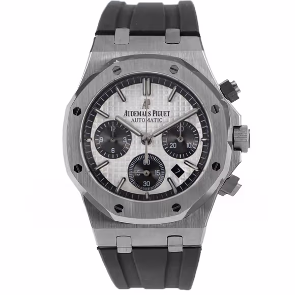 Audemars Piguet Royal Oak Self-Winding Chronograph White/Grey Dial in Steel on Rubber Strap-fasswatch