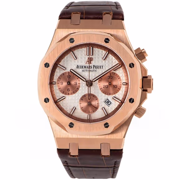 Audemars Piguet Royal Oak Self-Winding Chronograph White/Rose Gold Dial in Rose Gold on Leather Strap-fasswatch