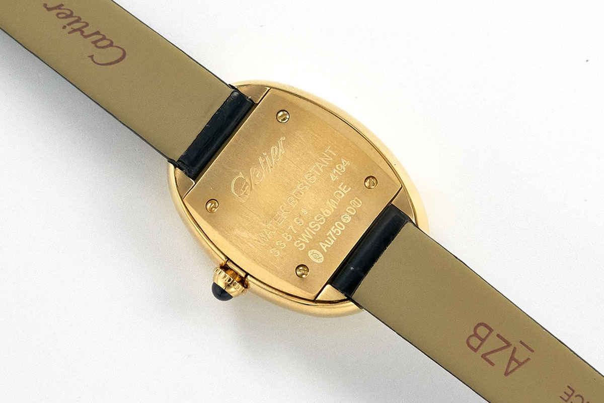 Cartier Baignoire Watch Mini Silver Dial in Yellow Gold on Black Leather Strap-fasswatch