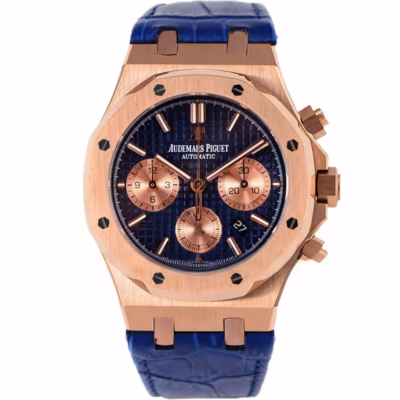Audemars Piguet Royal Oak Self-Winding Chronograph Blue/Rose Gold Dial in Rose Gold on Leather Strap-fasswatch