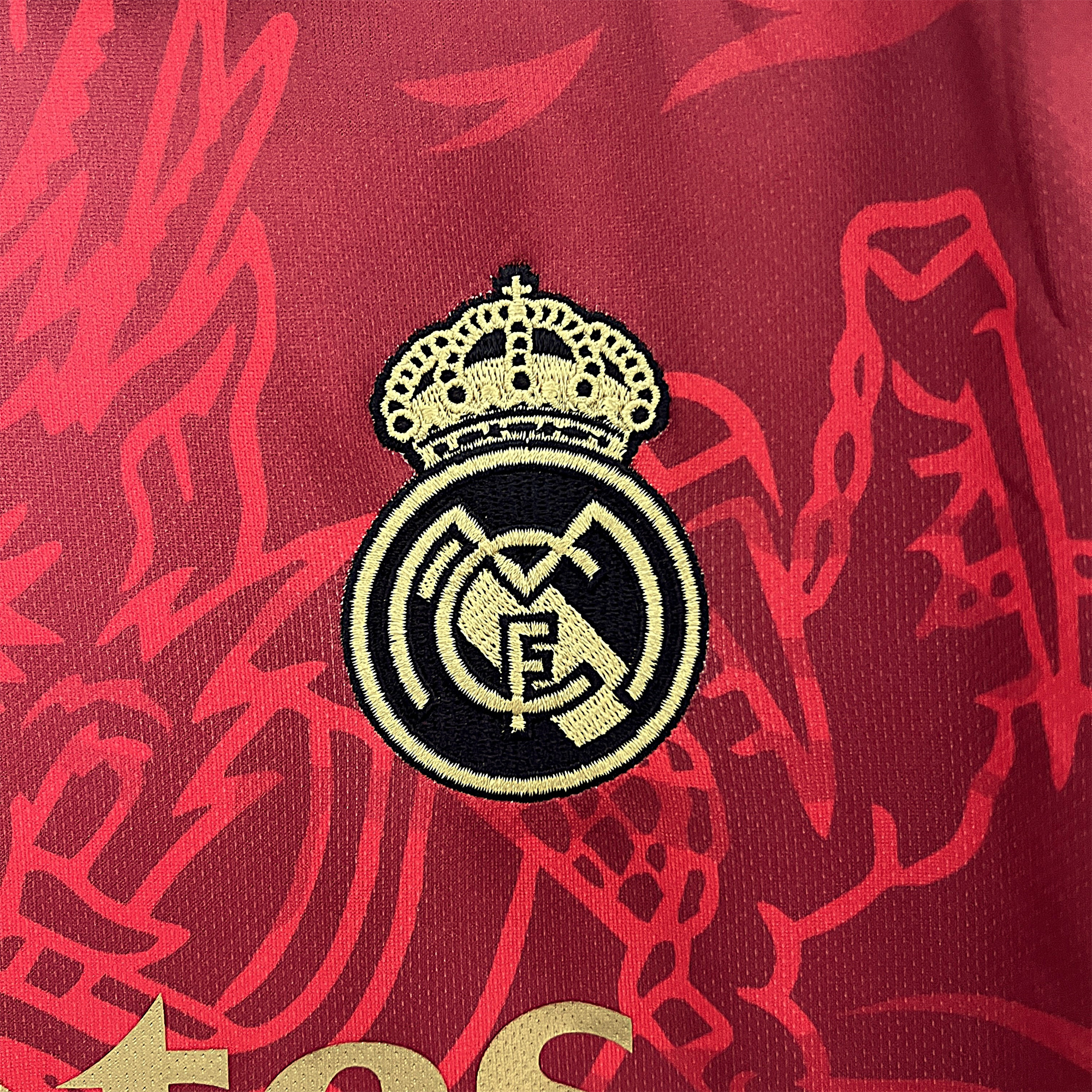 ManixJersey.com | Real Madrid 24-25 Red Colorful Dragon Speical Jersey - Fans Version -Customize Name, Number and Patch | Worldwide Shipping