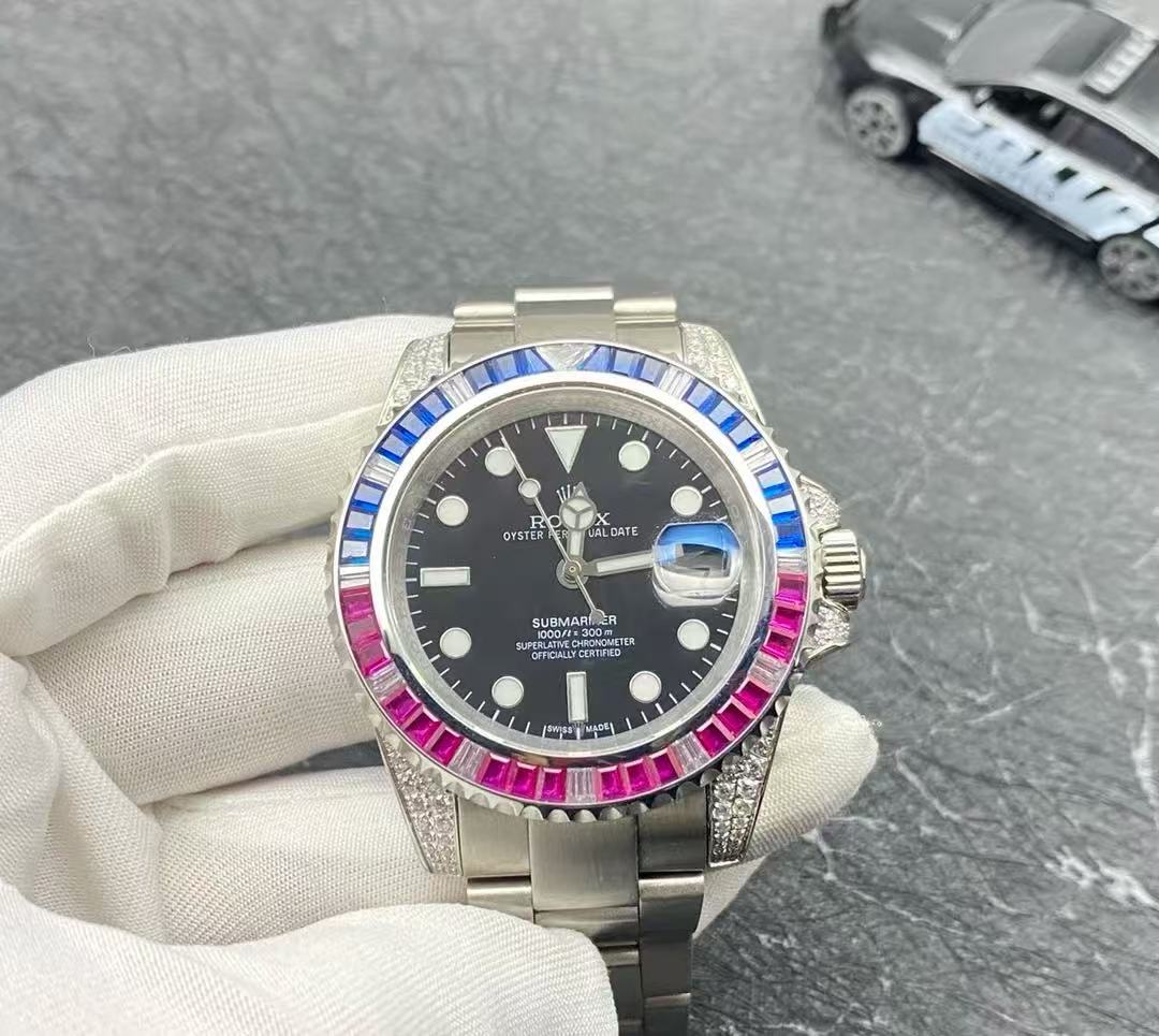 brand Submariner Silver Blue / Red Diamond 40mm luxury watch for sale – NeveReL