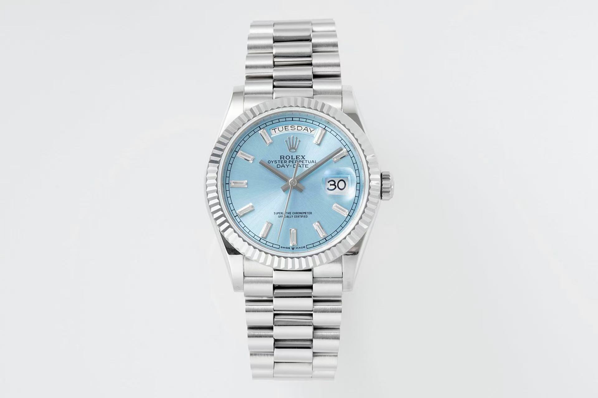 brand Rolex 40mm White Gold Day Date 40 President Tiffany Ice Blue Diamonds 228396 TBR luxury watch for sale – NeveReL