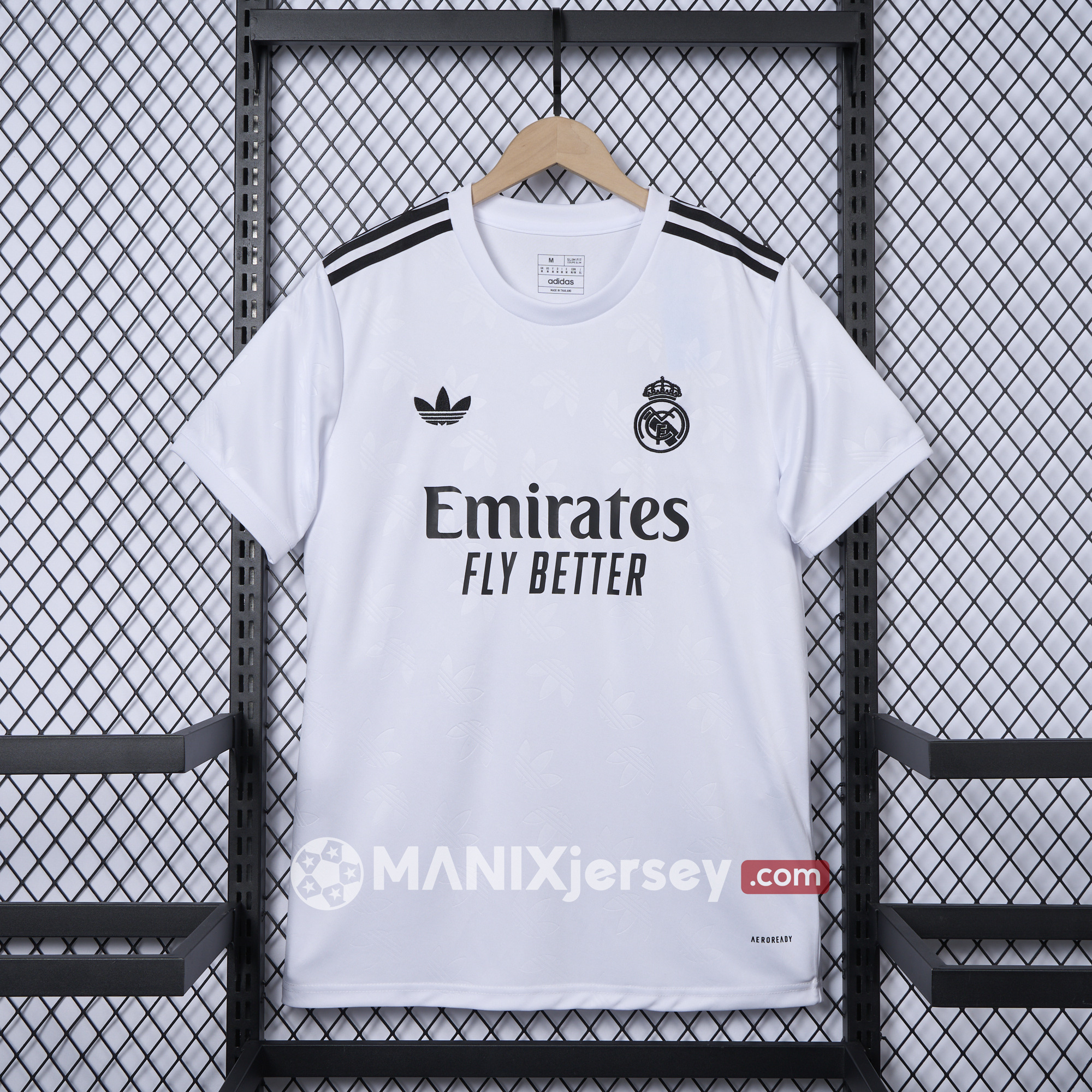 ManixJersey.com | Real Madrid 24-25 Trefoil White Jersey - Fans Version -Customize Name, Number and Patch | Worldwide Shipping
