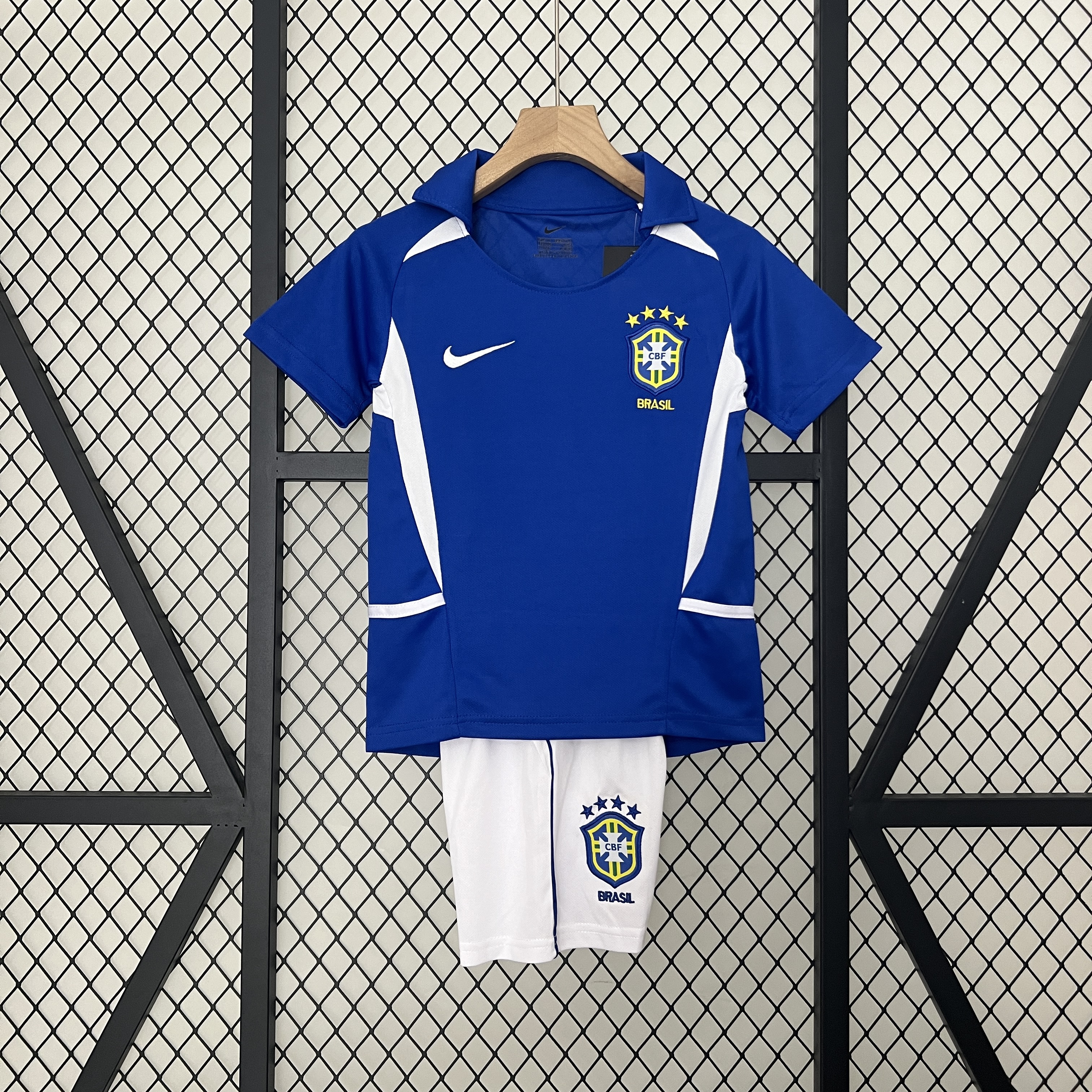 ManixJersey.com | Retro Brazil 2002 Away Stadium Kids Kit -Customize Name, Number and Patch | Worldwide Shipping