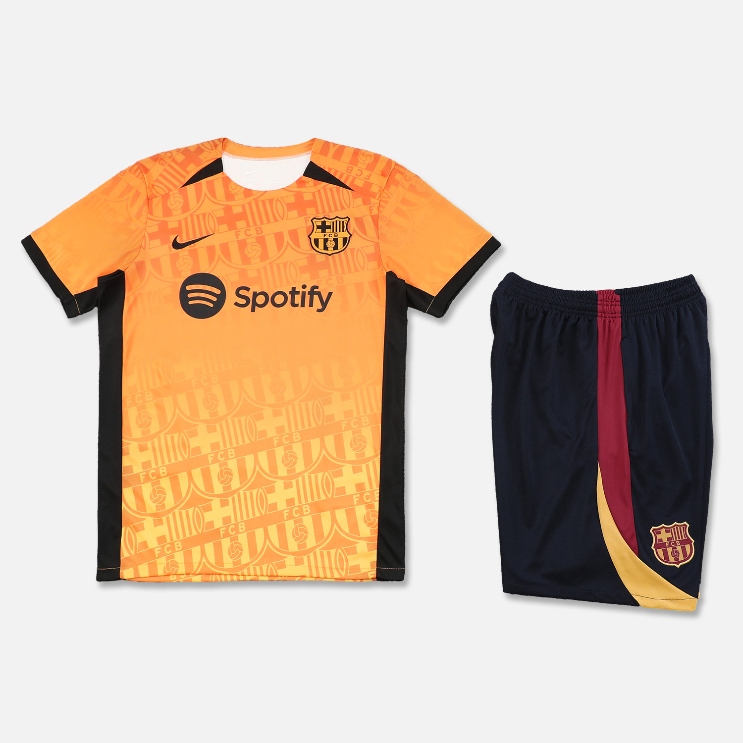 ManixJersey.com | Barcelona 24-25 Short-Sleeve Training Set - Orange Top & Black Shorts -Customize Name, Number and Patch | Worldwide Shipping