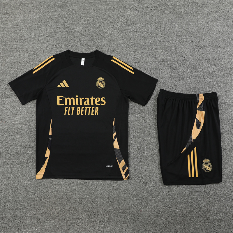 ManixJersey.com | Real Madrid 24-25 Short-Sleeve Training Kids Kit - Black Gold -Customize Name, Number and Patch | Worldwide Shipping