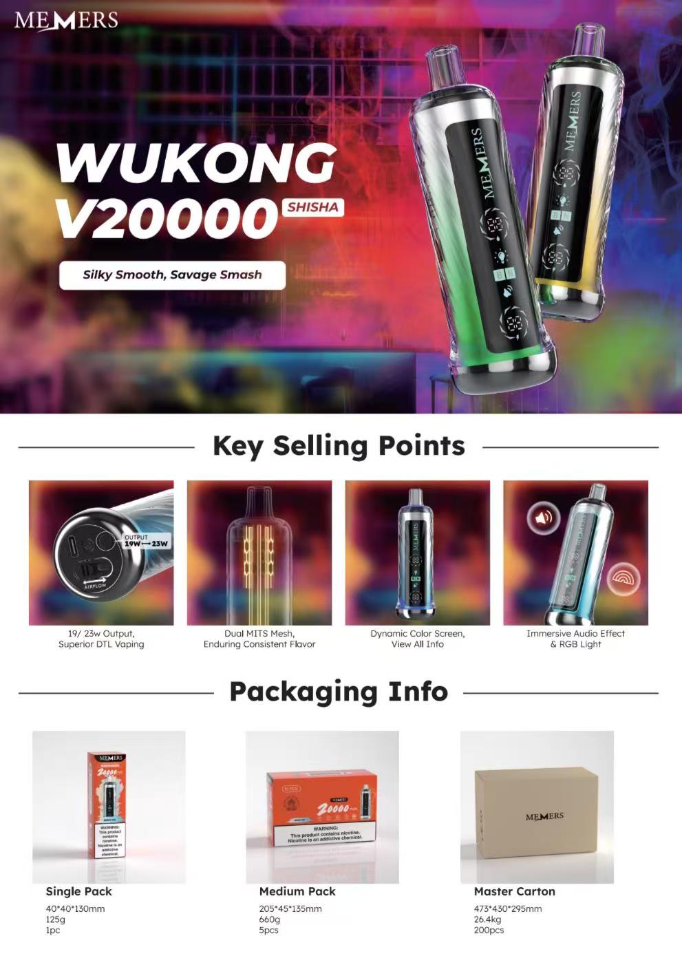  Memers Wukong V20000 Shisha jetable (1 vape)  vpae005 vapeing vape