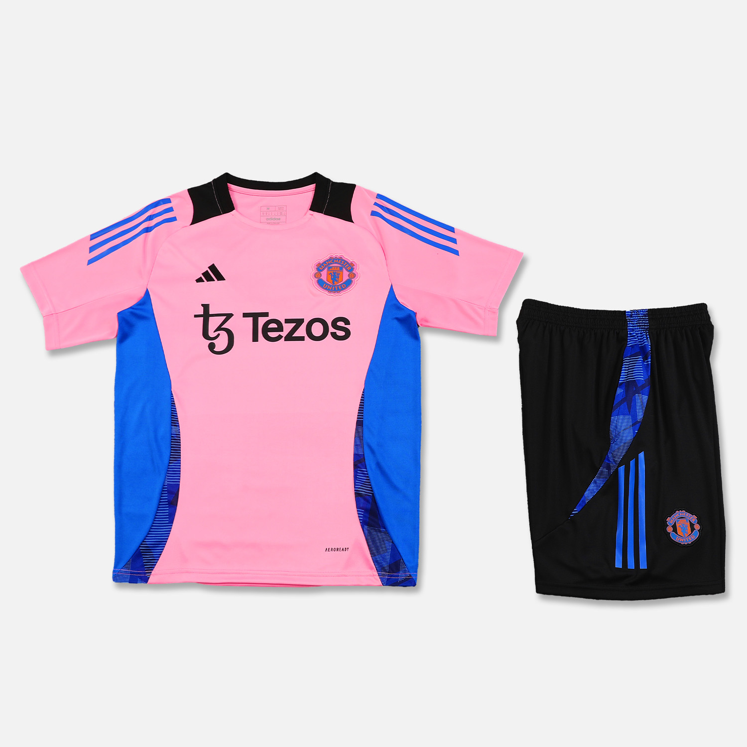 ManixJersey.com | Manchester United 24-25 Short-Sleeve Training Set - Pink Top and Black Shorts -Customize Name, Number and Patch | Worldwide Shipping