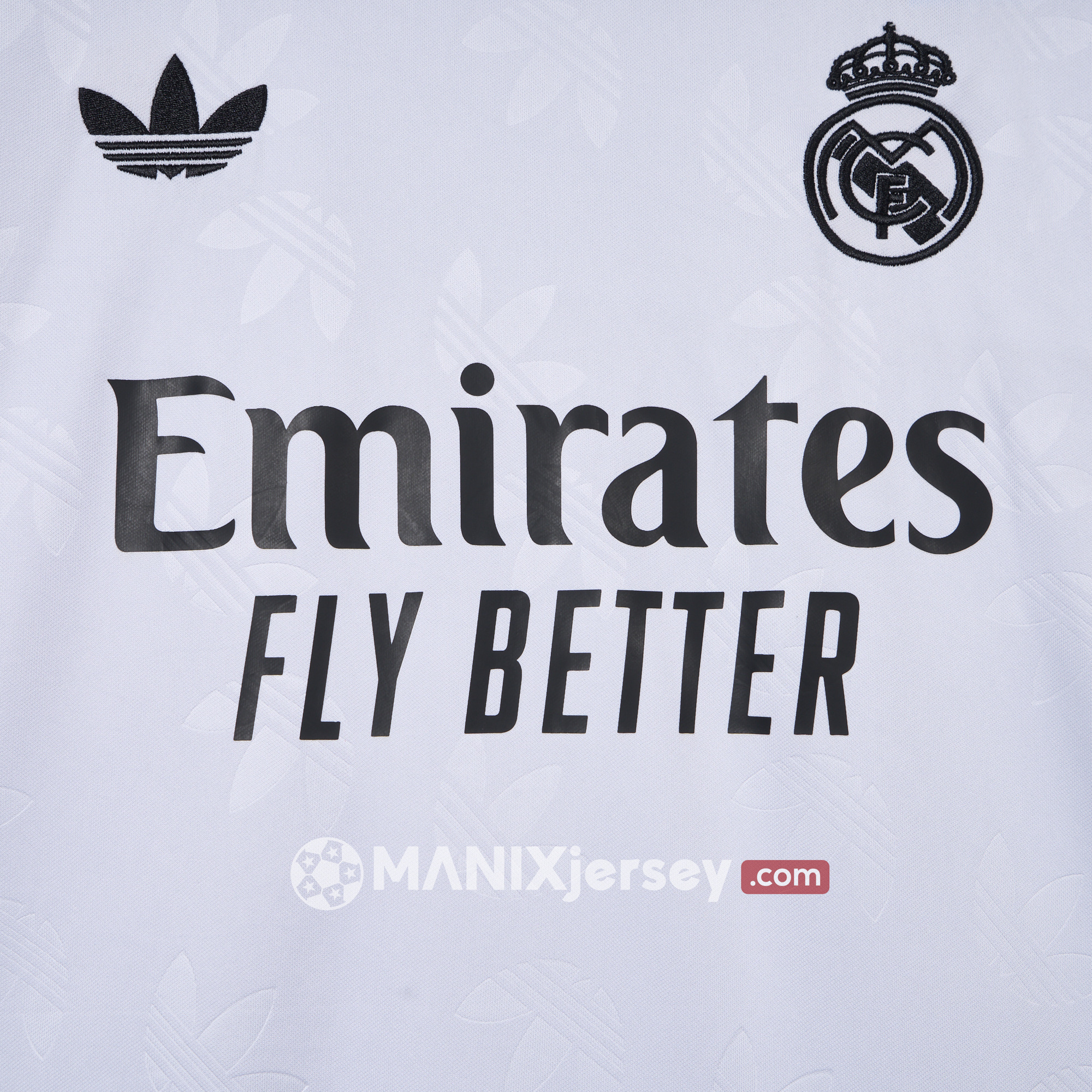 ManixJersey.com | Real Madrid 24-25 Trefoil White Jersey - Fans Version -Customize Name, Number and Patch | Worldwide Shipping