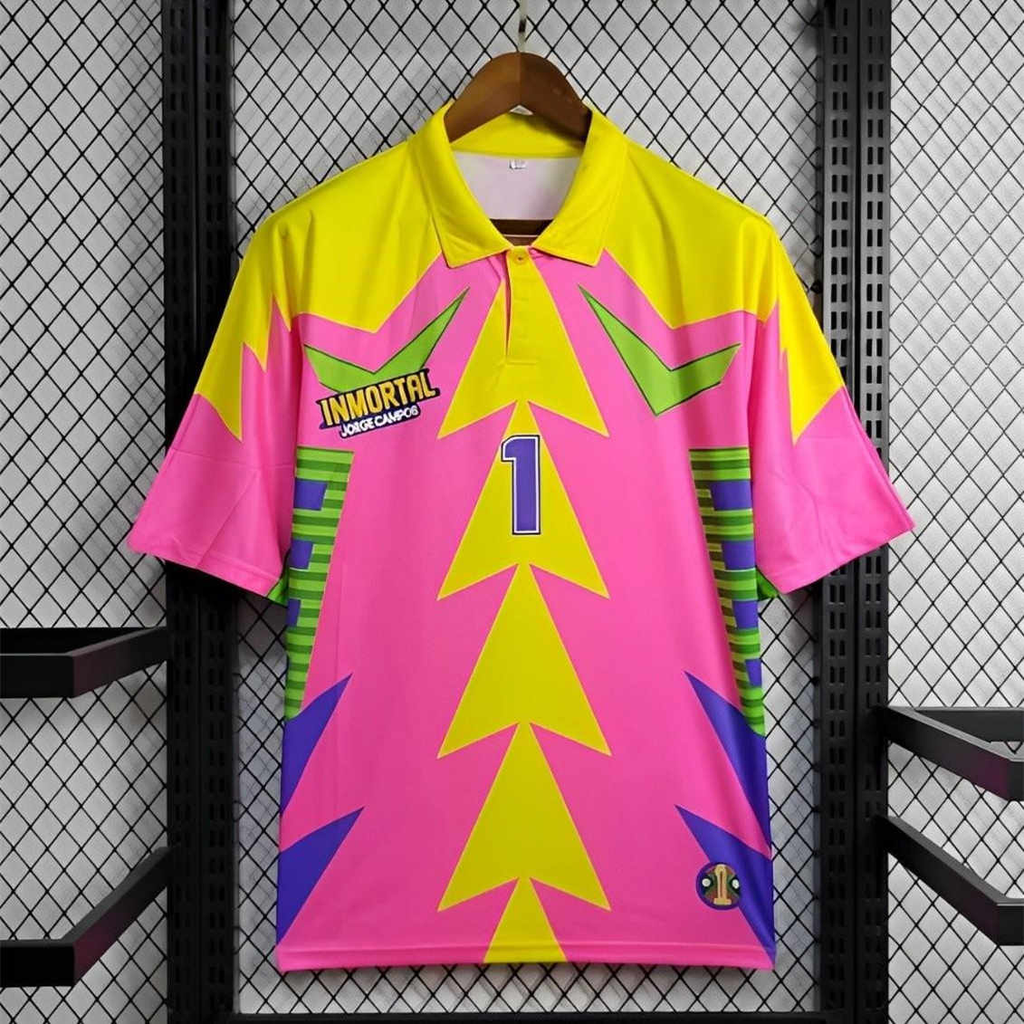 ManixJersey.com | Retro Mexico 1998 World Cup Goalkeeper Pink Yellow Jersey -Customize Name, Number and Patch | Worldwide Shipping