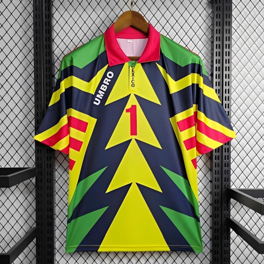 SIUjerseys-Retro Mexico 1994 Goalkeeper Red Yellow Jersey