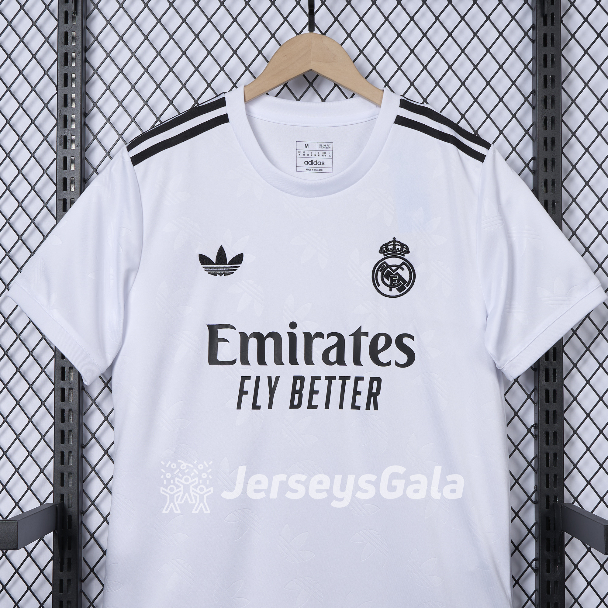 JerseysGala.com | Real Madrid 24-25 Trefoil White Jersey - Fans Version -Customize Name, Number and Patch | Worldwide Shipping