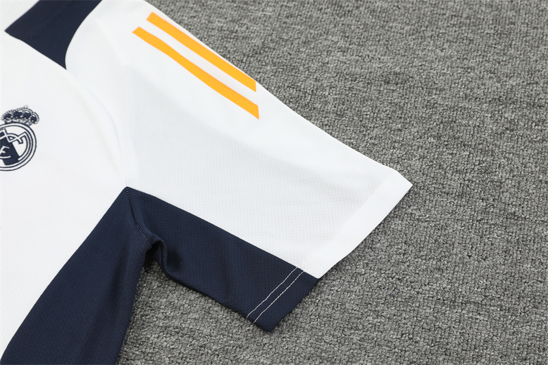 JerseysGala.com | Real Madrid 24-25 Short-Sleeve Training Kids Kit - White & Deep Blue -Customize Name, Number and Patch | Worldwide Shipping