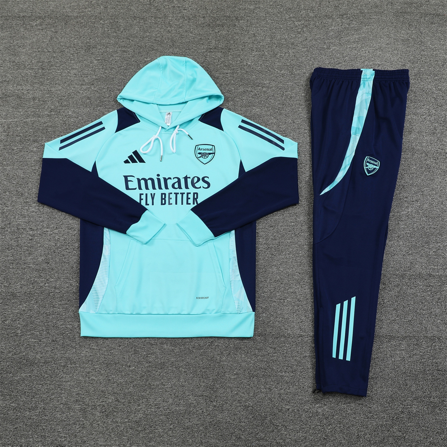ManixJersey.com | Arsenal 24-25 Training Hoodie Set - Cyan Hoodie and Deep Blue Pants -Customize Name, Number and Patch | Worldwide Shipping