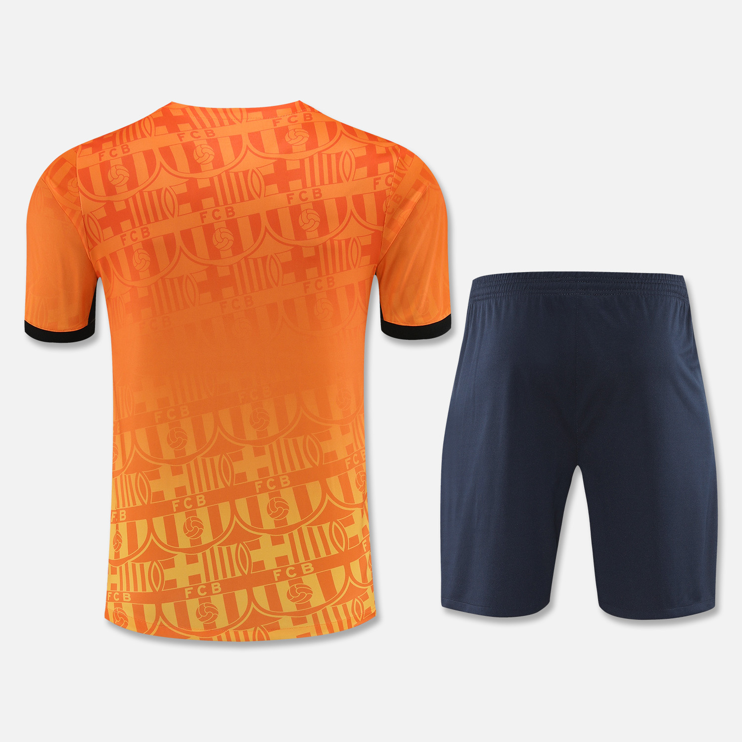 ManixJersey.com | Barcelona 24-25 Short-Sleeve Training Set - Orange Top & Black Shorts -Customize Name, Number and Patch | Worldwide Shipping