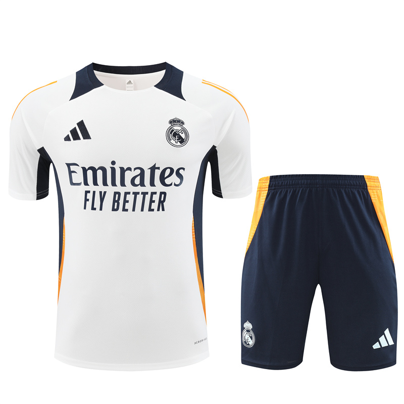 JerseysGala.com | Real Madrid 24-25 Short-Sleeve Training Kids Kit - White & Deep Blue -Customize Name, Number and Patch | Worldwide Shipping