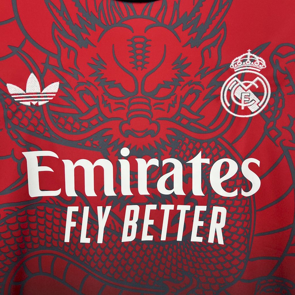 JerseysGala.com | Real Madrid 24-25 Red & Black Dragon Special Edition Jersey -Customize Name, Number and Patch | Worldwide Shipping
