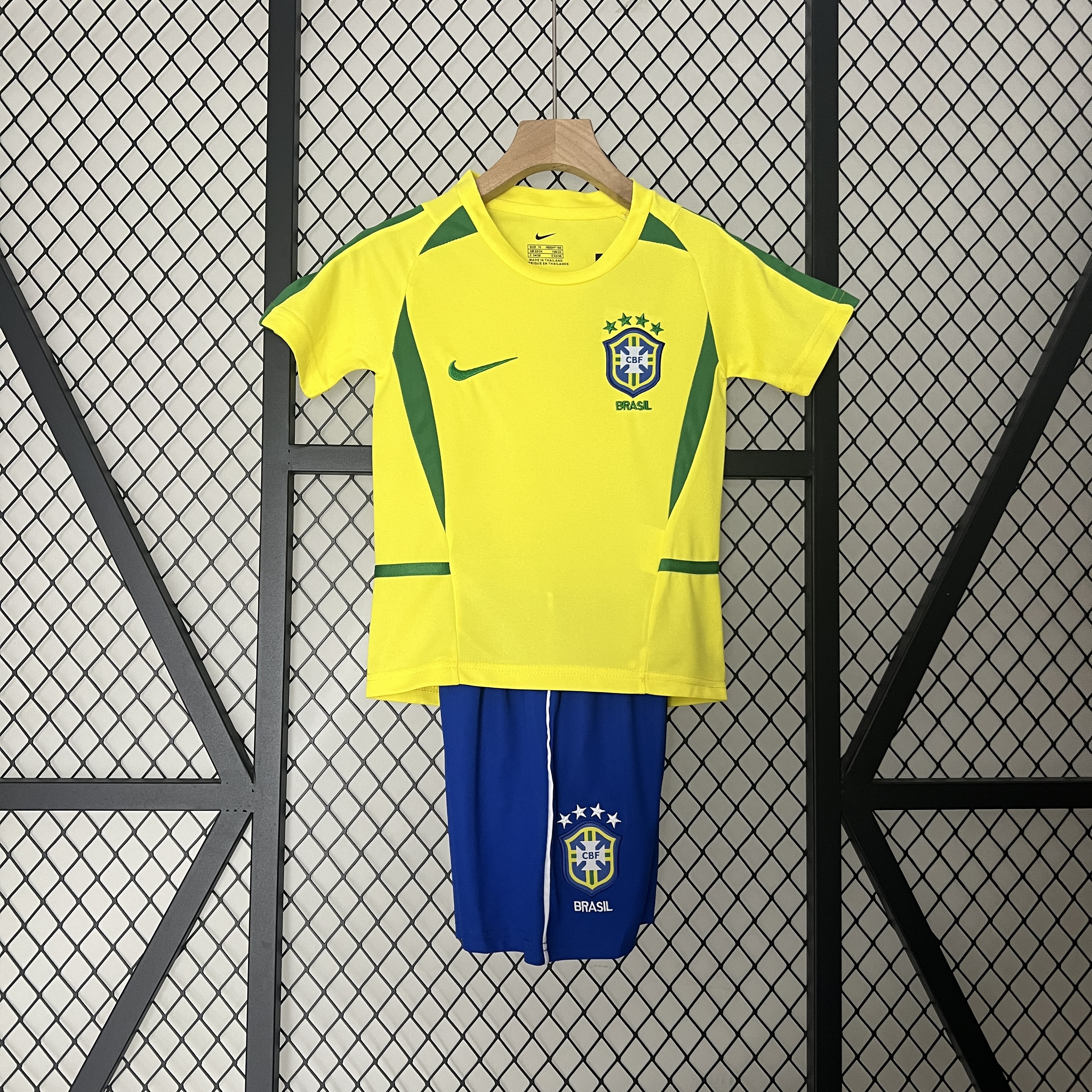 SIUjerseys-Retro Brazil 2002 Home Stadium Kids Kit