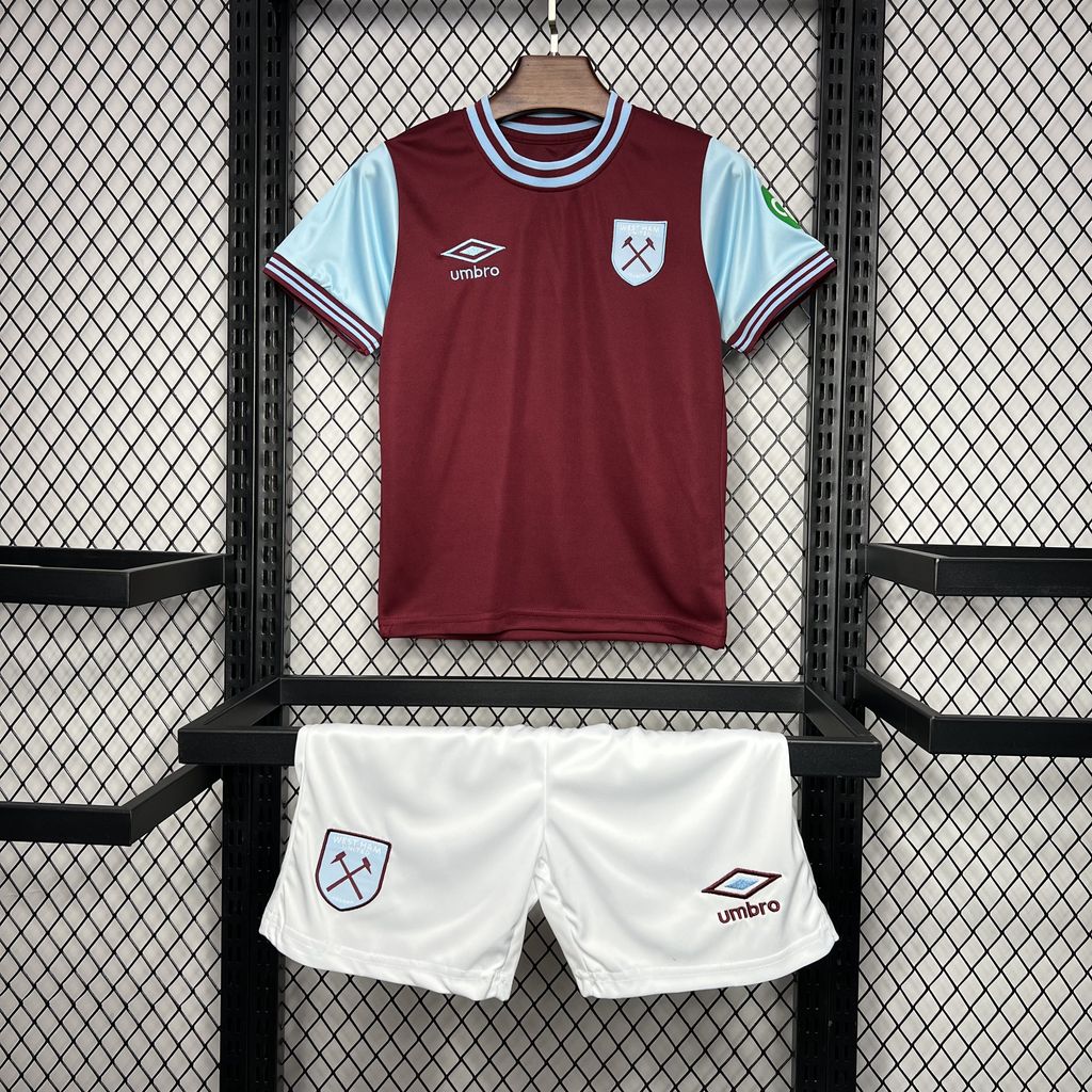 ManixJersey.com | West Ham United 24-25 Home Stadium Kids Kit -Customize Name, Number and Patch | Worldwide Shipping