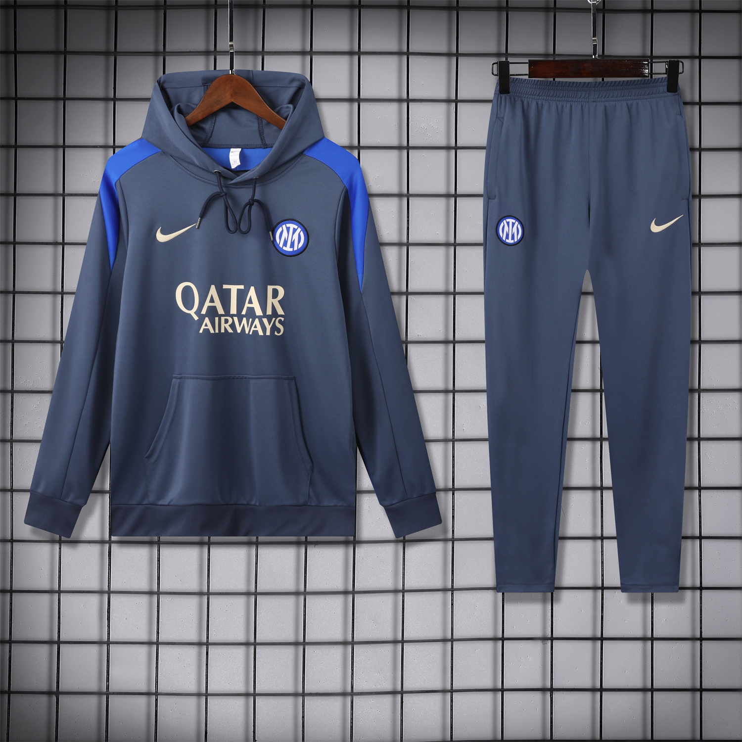 unitedfutballjersey-Inter Milan 24-25 Training Hoodie Set - Blue - Gray Hoodie and Pants