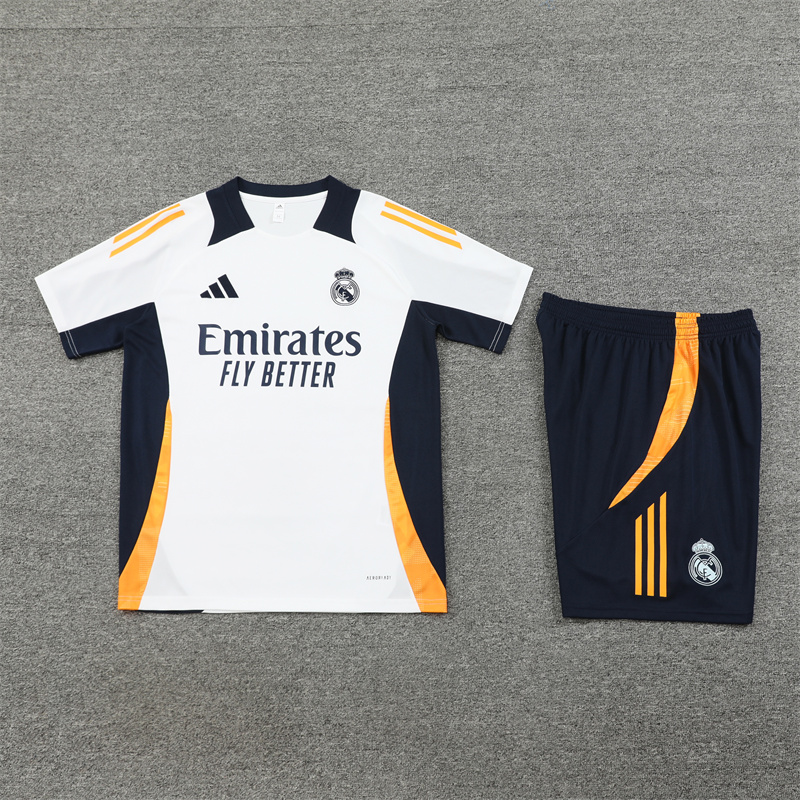 JerseysGala.com | Real Madrid 24-25 Short-Sleeve Training Kids Kit - White & Deep Blue -Customize Name, Number and Patch | Worldwide Shipping