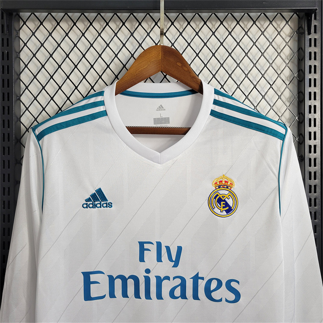 ManixJersey.com | Retro Real Madrid 17-18 Home Long Sleeve Jersey - with Champions League Final Final -Customize Name, Number and Patch | Worldwide Shipping