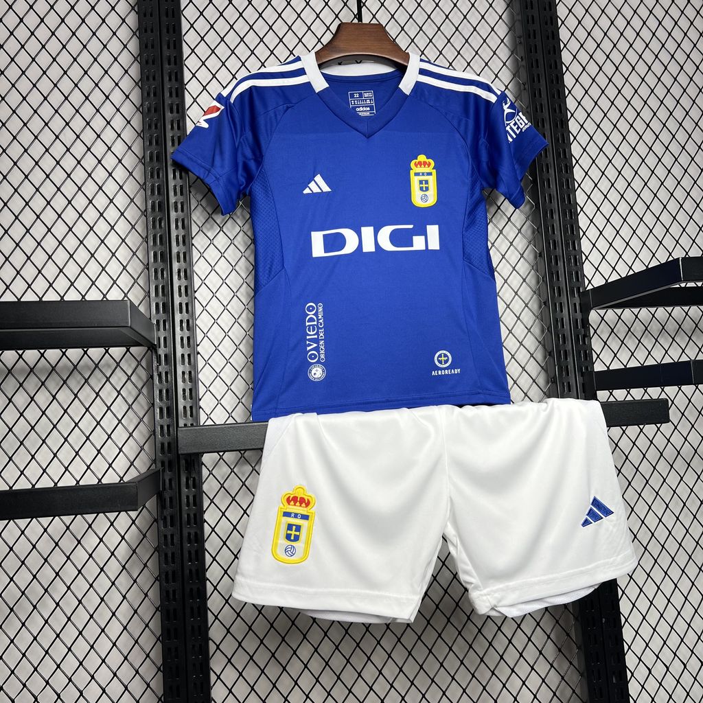 ManixJersey.com | Real Oviedo 24-25 Home Kids Kit -Customize Name, Number and Patch | Worldwide Shipping