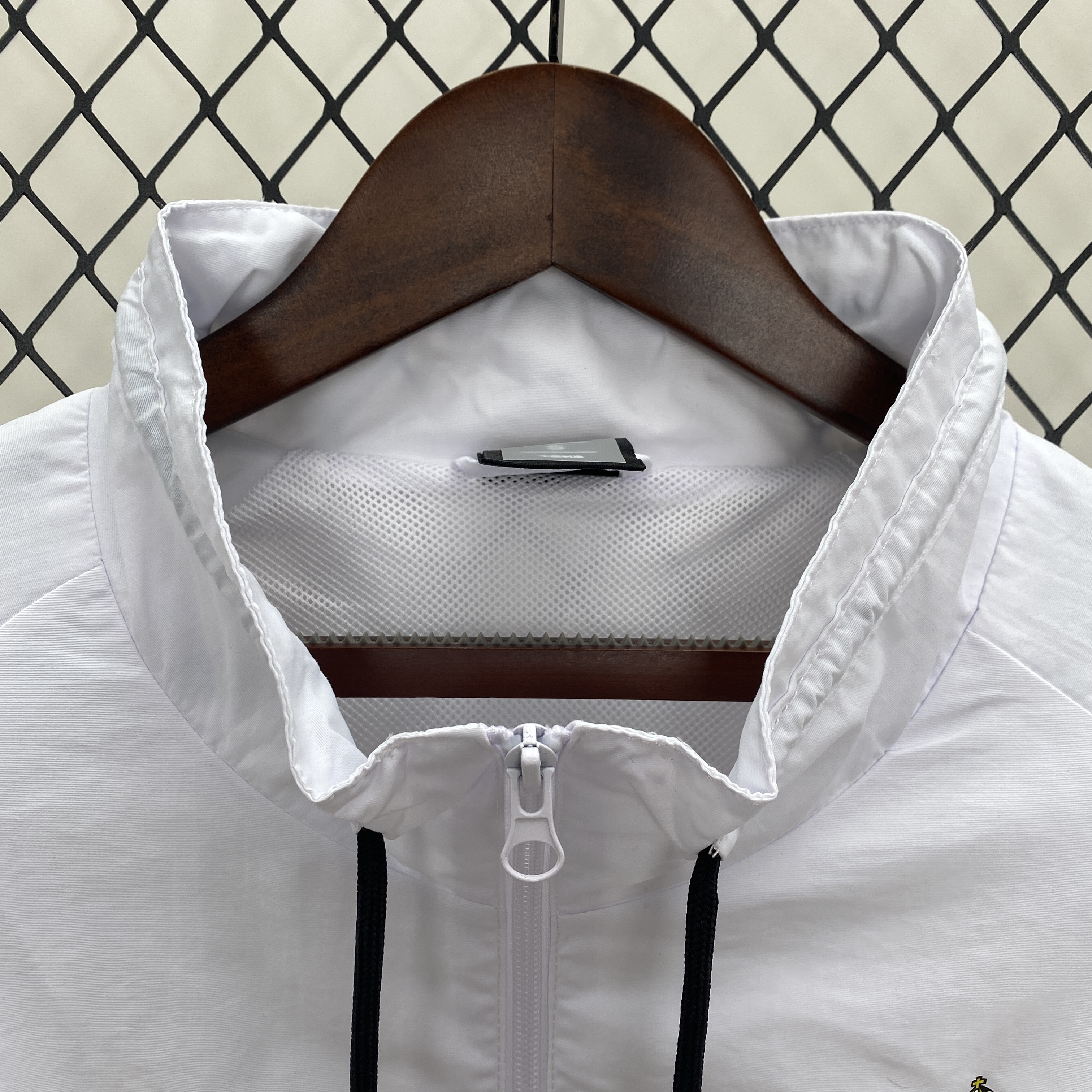 JerseysGala.com | Real Madrid 24-25 Throwback Windbreaker Jacket - White & Orange -Customize Name, Number and Patch | Worldwide Shipping