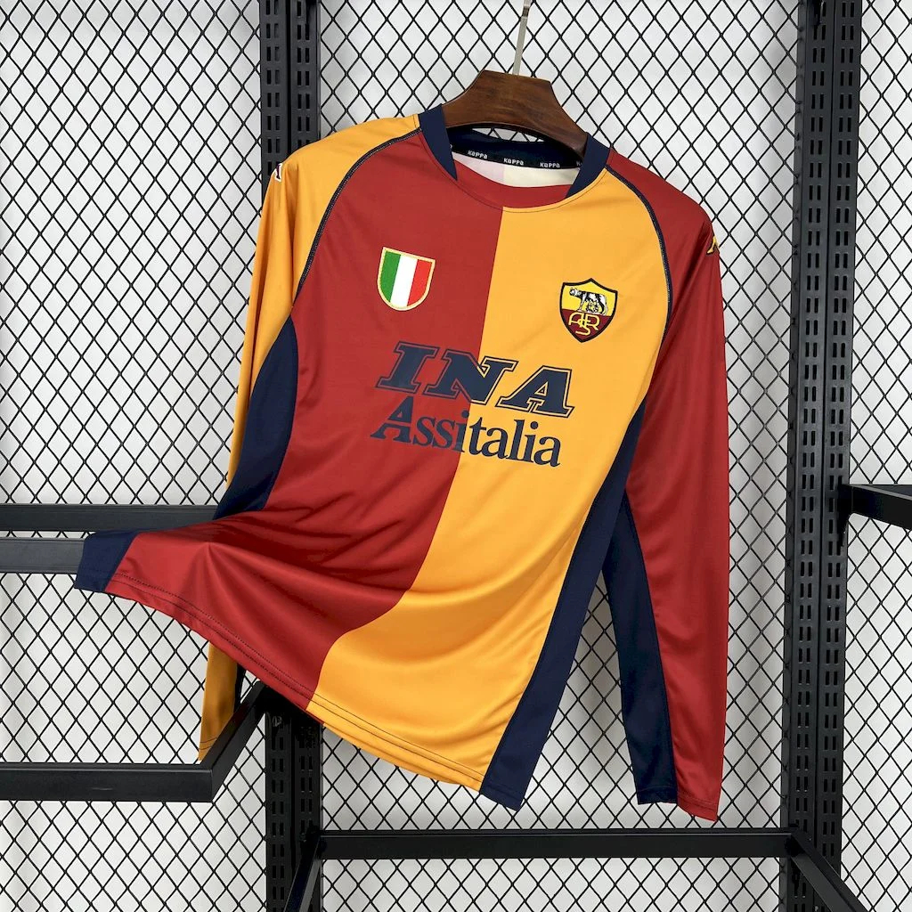 JerseysGala.com | Retro Roma 2001-02 Home Long Sleeves Jersey -Customize Name, Number and Patch | Worldwide Shipping