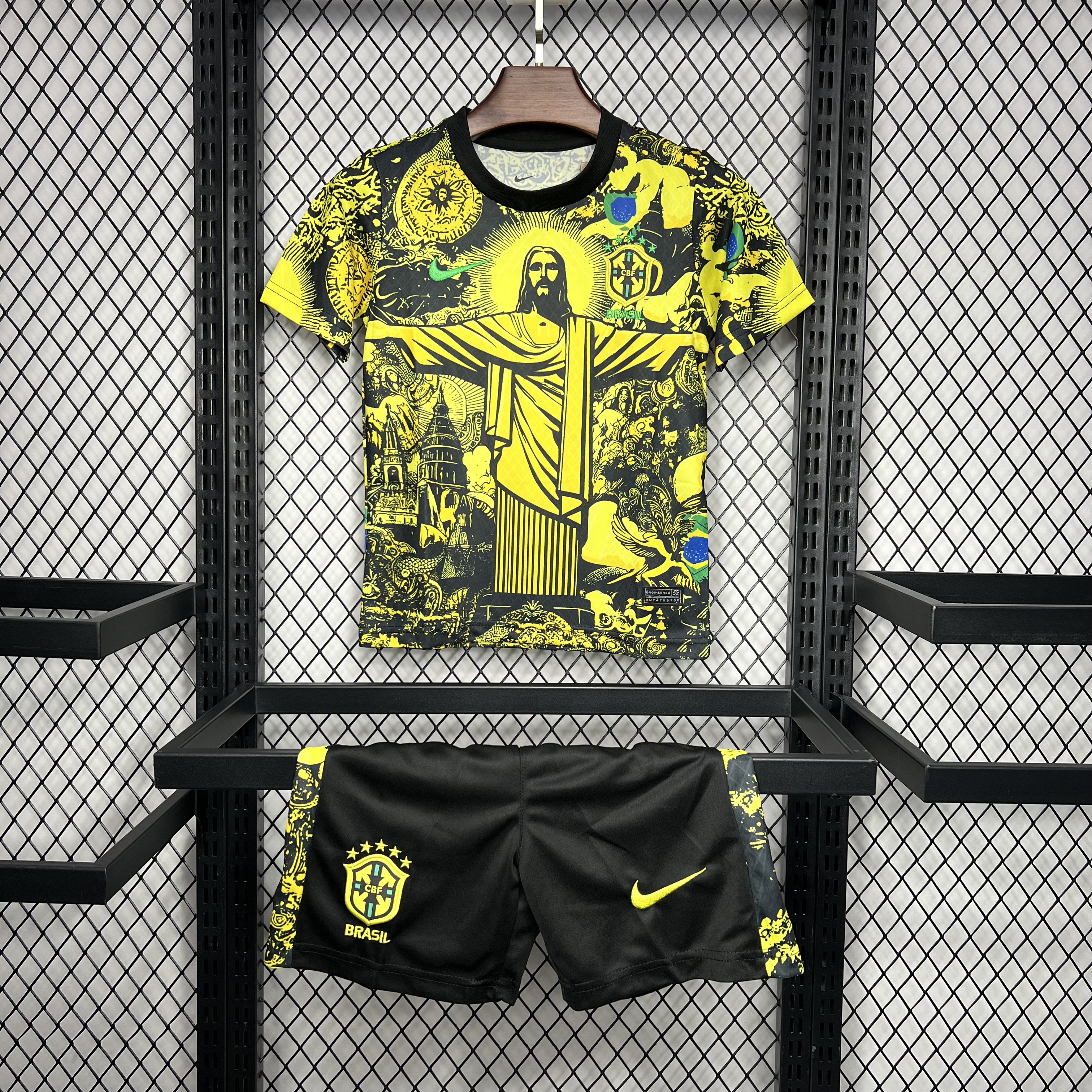 SIUjerseys-Brazil 2024 Christ the Redeemer Statue Kids Kit - Yellow