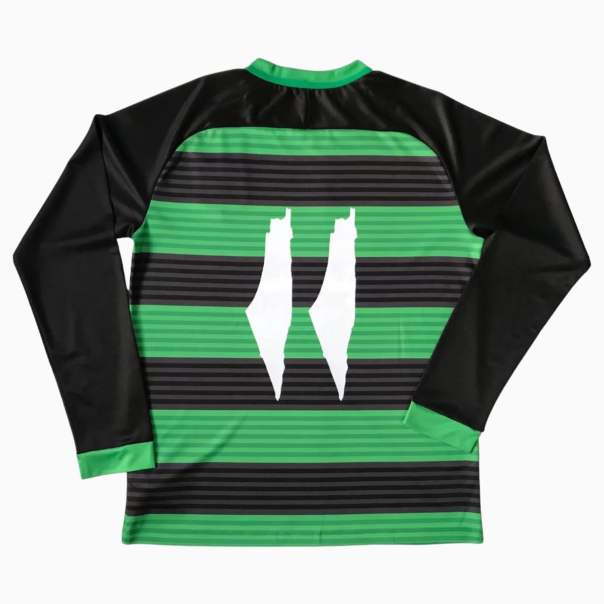 ManixJersey.com | FC Palestina 24 - 25 Black and Green Horizontal Striped Long Sleeve Jersey - With Arabic and Patterns -Customize Name, Number and Patch | Worldwide Shipping