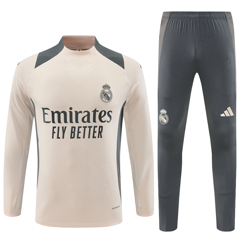 JerseysGala.com | Real Madrid 24-25 Long Sleeve Training Set - Player Version - Apricot -Customize Name, Number and Patch | Worldwide Shipping