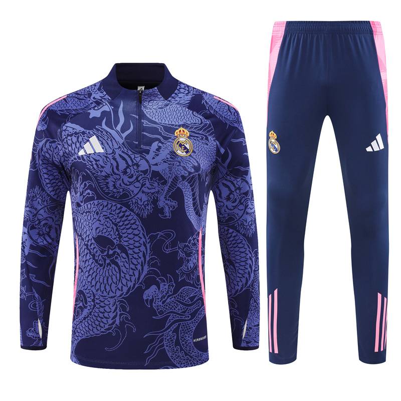 JerseysGala.com | Real Madrid 24-25 Long Sleeve Training Set - Blue Dragon -Customize Name, Number and Patch | Worldwide Shipping