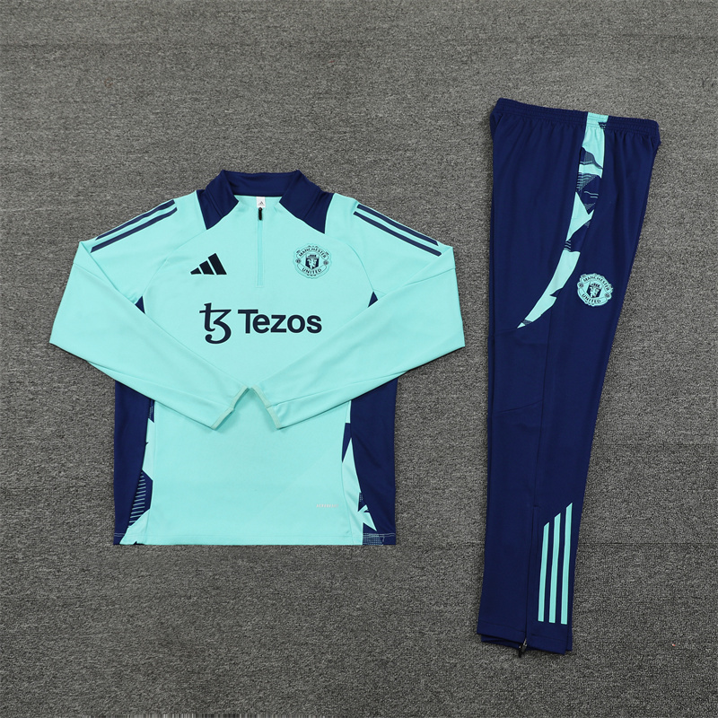 JerseysGala.com | Manchester United 24-25 Long Sleeve Training Set - Lake Blue -Customize Name, Number and Patch | Worldwide Shipping