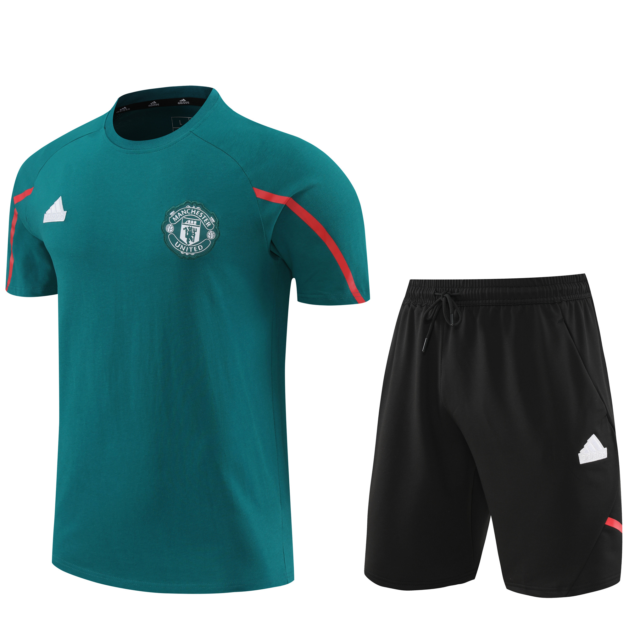 ManixJersey.com | Manchester United 24-25 Short-Sleeve Training Set - Deep Green Top & Grey Shorts -Customize Name, Number and Patch | Worldwide Shipping